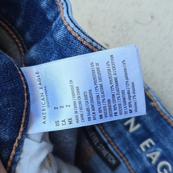 AE American Eagle hi rise shortie denim shorts destructed next level stretch 2 - Picture 10 of 13